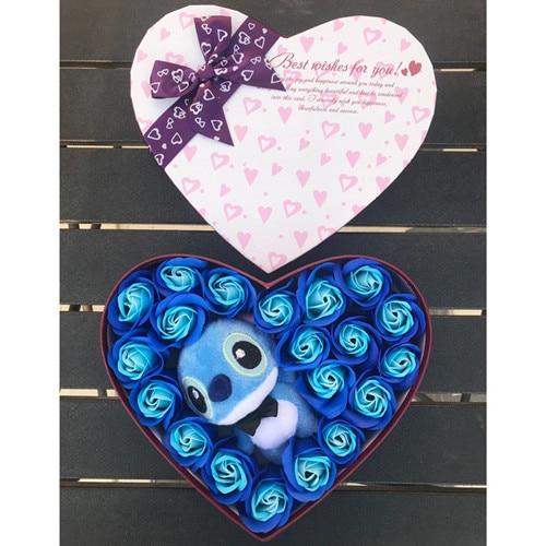 Artificial soap flowers plush Lilo stitch toys case Valentine Day rose love ideas gift box set for i love my girlfriend women