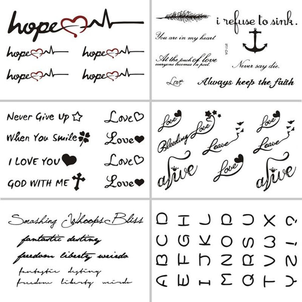 Wyuen Words Temporary Tattoo Stickers Letter Fake Tattoo for Adults Kids on Body Art Anchor Waterproof Tatoo for Man Woman L-032