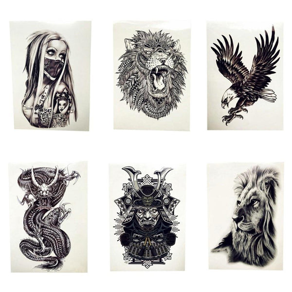 Africa Serengeti Lion Temporary Tattoo Indian Tribal Mighty Lion Warrior Waterproof Flash Tattoo Sticker Black Tatoo Men Women