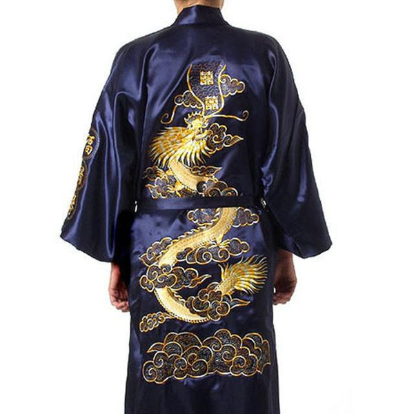 Bathrobe Men Satin Silk Robe Embroidery Dragon Kimono Sleepwear China Fashion Style Big Size Man Pyjamas