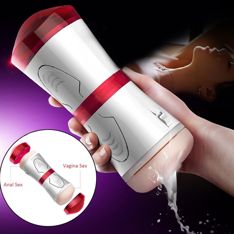 Strong Suction Cup Double Holes Pussy Anal Male Masturbating Vibrator Adult Penis Trainer Vibrador Masturbation Sex Toys For Men