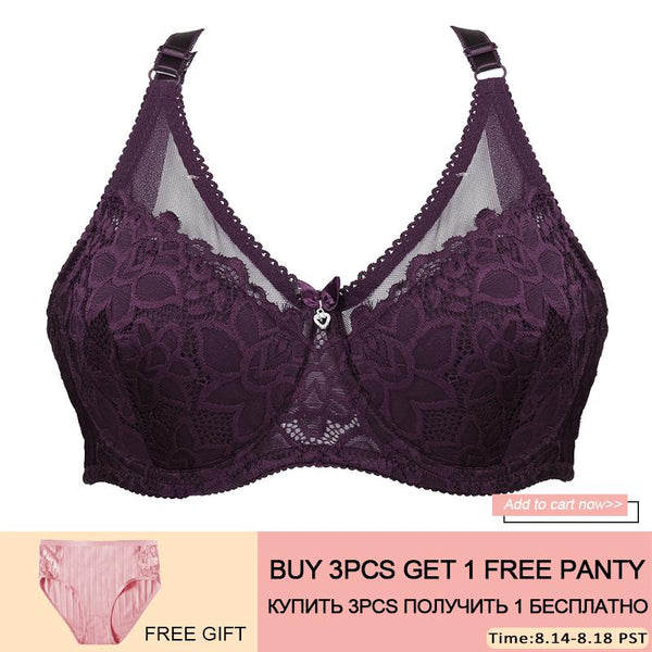 Lace Plus Size Bra Sexy Ultrathin Underwear 100D Big Size Bras For Women Comfort Bralette Deep V Lingerie Female Brassiere New