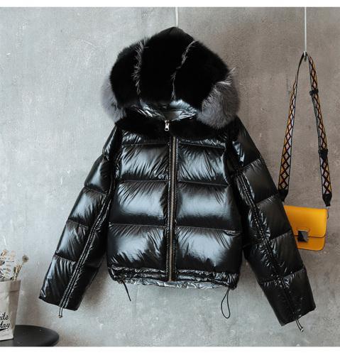 White Duck 2-sided Wearing High Quality 2019 Down Wearing Bright Fashion Jacket Women New Silver Collar Short Women Coats Slim