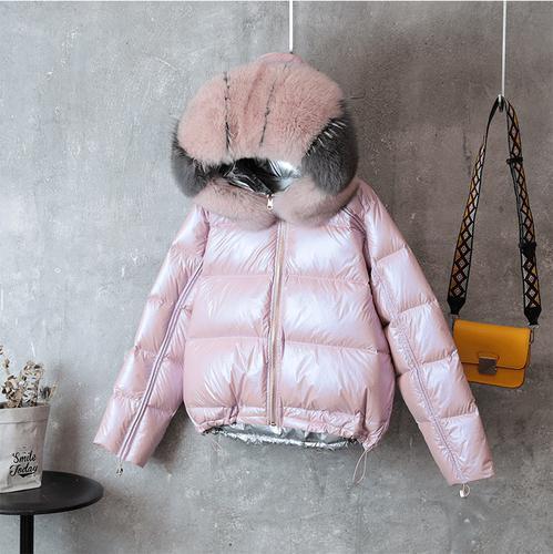 White Duck 2-sided Wearing High Quality 2019 Down Wearing Bright Fashion Jacket Women New Silver Collar Short Women Coats Slim