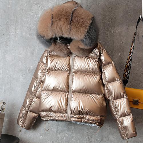 White Duck 2-sided Wearing High Quality 2019 Down Wearing Bright Fashion Jacket Women New Silver Collar Short Women Coats Slim