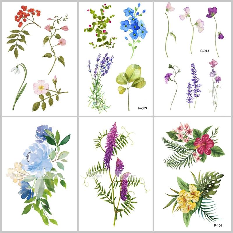 Wyuen Flower Waterproof Temporary Tattoo Stickers for Women on The Body Art Blossom Fake Tattoo 9.8X6cm Translated Tatoo P-029