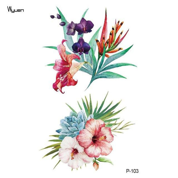 Wyuen Flower Waterproof Temporary Tattoo Stickers for Women on The Body Art Blossom Fake Tattoo 9.8X6cm Translated Tatoo P-029