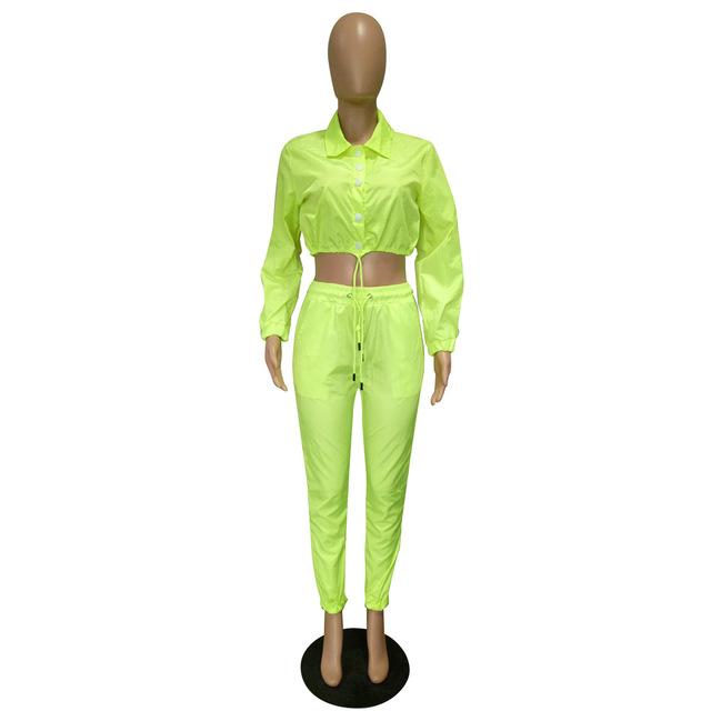 HAOYUAN Neon Pink Matching Sets Tracksuit Sweat Suit Festival Clothes Sexy Club Outfits 2 Two Piece Set Women Crop Top and Pants