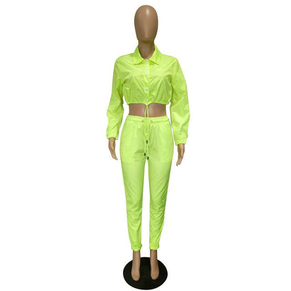 HAOYUAN Neon Pink Matching Sets Tracksuit Sweat Suit Festival Clothes Sexy Club Outfits 2 Two Piece Set Women Crop Top and Pants