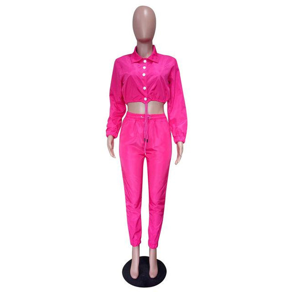 HAOYUAN Neon Pink Matching Sets Tracksuit Sweat Suit Festival Clothes Sexy Club Outfits 2 Two Piece Set Women Crop Top and Pants