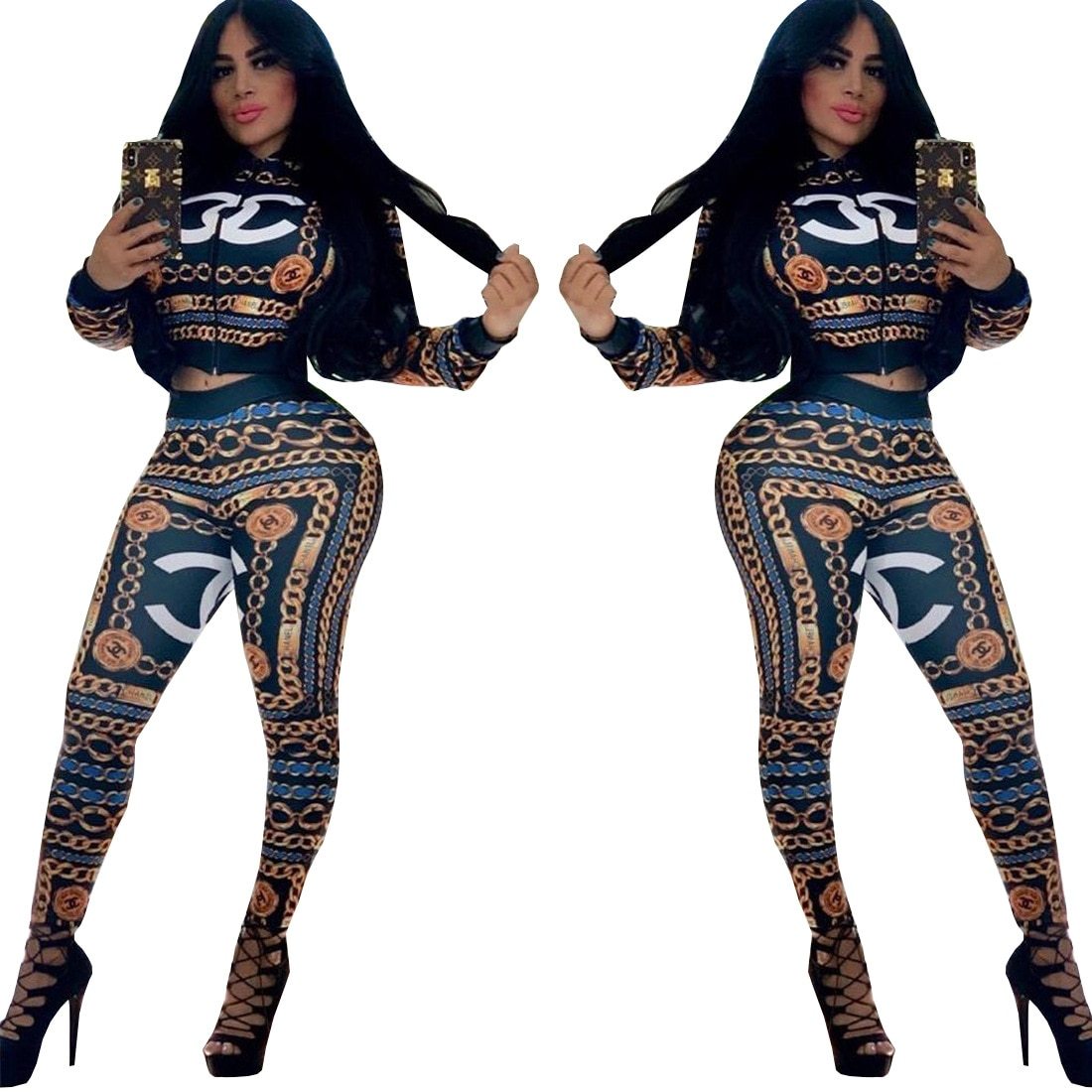 Hot new products in 2019, fashionable, personalized and artistic printing style, short round collar T-shirt + sexy pants, YL