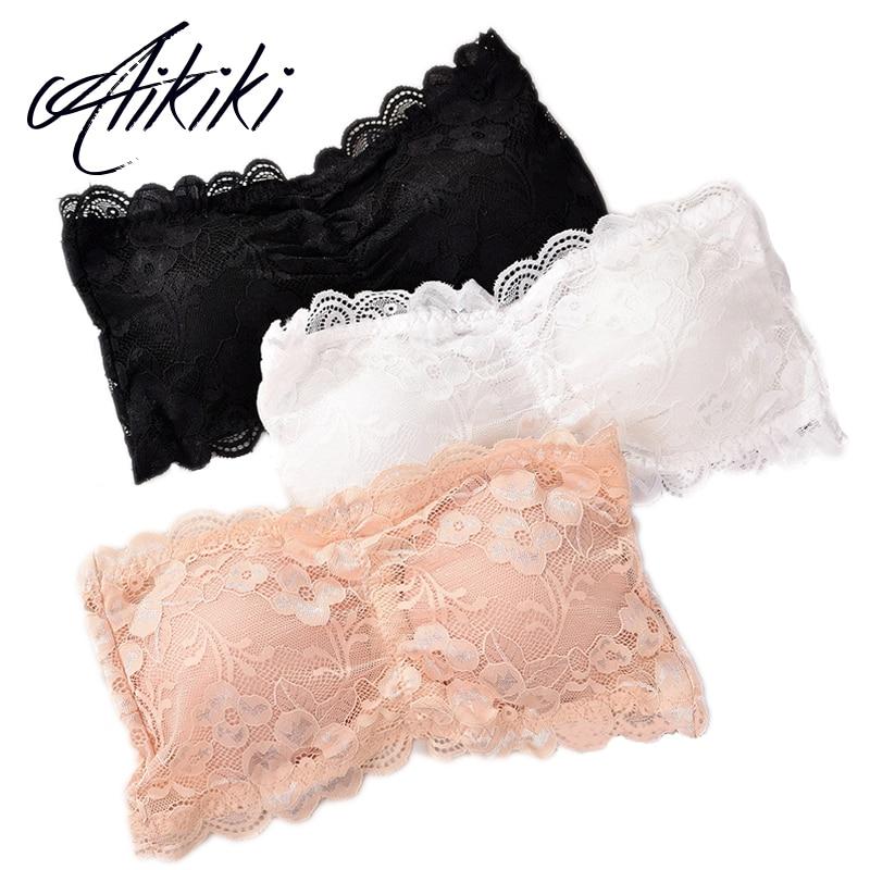 Sexy Brand Women's Lace Floral Bralet Bra Bustier Back Closure Bandeau Crop Top Padded Bra Bralette Strapless Tube Top Lingerie
