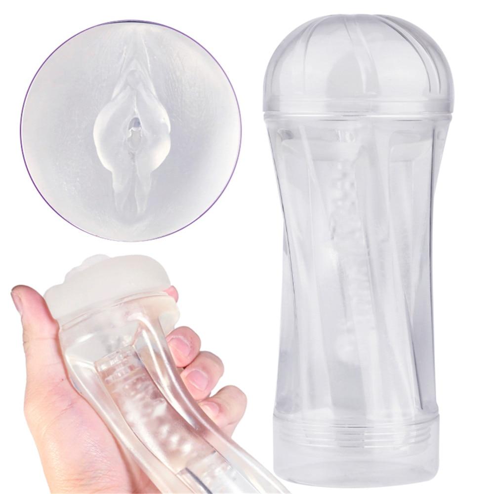 Crystal Silicone Vaginal Pussy Cup Male Masturbation Penis Delay Trainer Realistic Vagina Anal Sex Toys For Man Masturbator