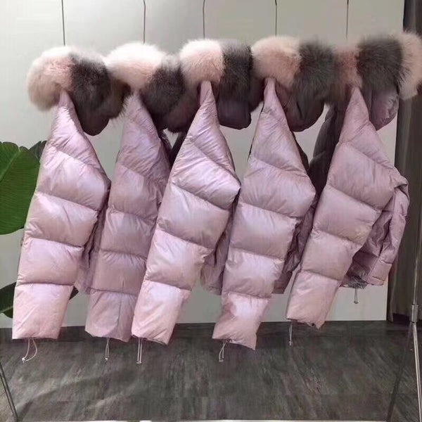 White Duck 2-sided Wearing High Quality 2019 Down Wearing Bright Fashion Jacket Women New Silver Collar Short Women Coats Slim