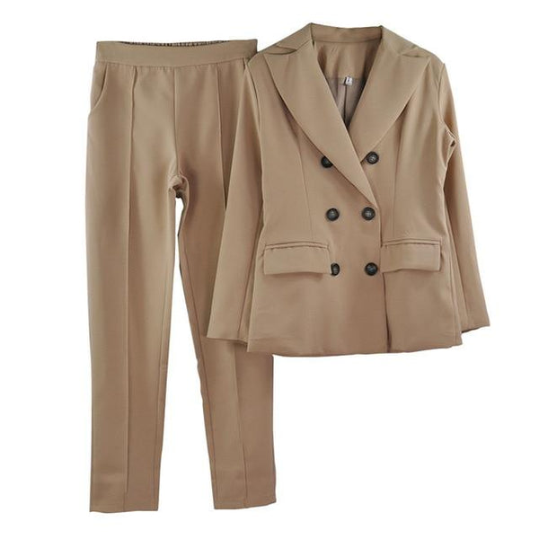 TAOVK Women's Blazer Pant Suits Notched Collar Buttons Design Jacket and Mid Lined Trousers OL Sets