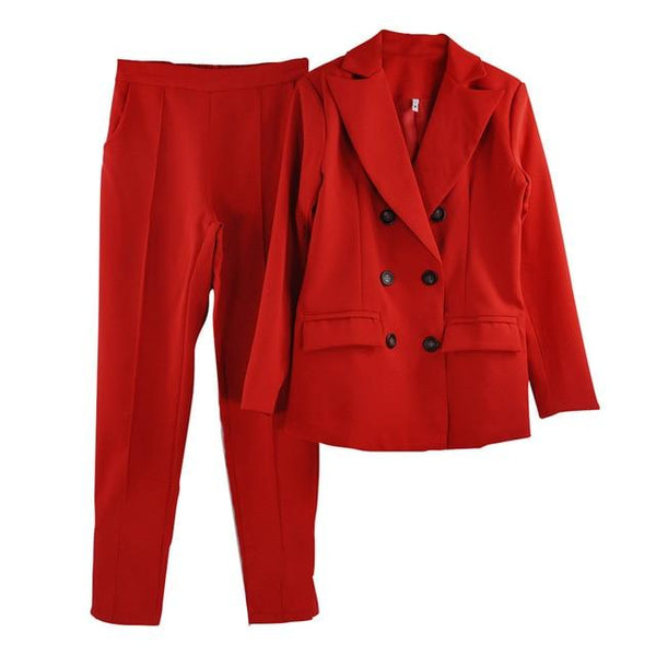 TAOVK Women's Blazer Pant Suits Notched Collar Buttons Design Jacket and Mid Lined Trousers OL Sets