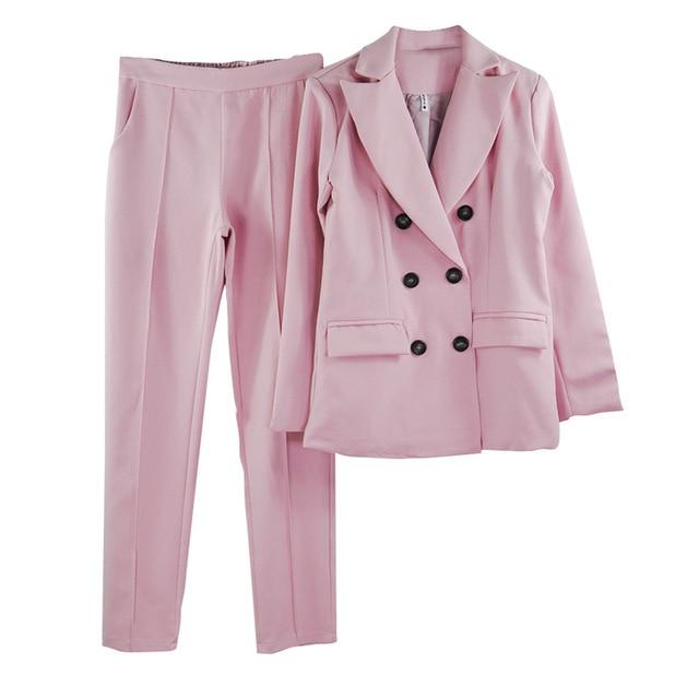 TAOVK Women's Blazer Pant Suits Notched Collar Buttons Design Jacket and Mid Lined Trousers OL Sets