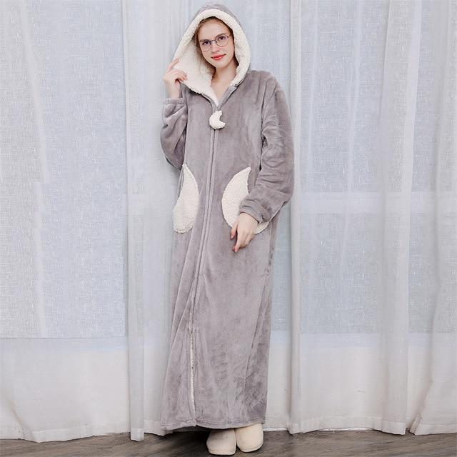 Lovers Winter Long Warm Thick Flannel Coral Fleece Bathrobe Mens Star Moon Bath Robe Grey Sleepwear Hooded Night Wear Dress Gown