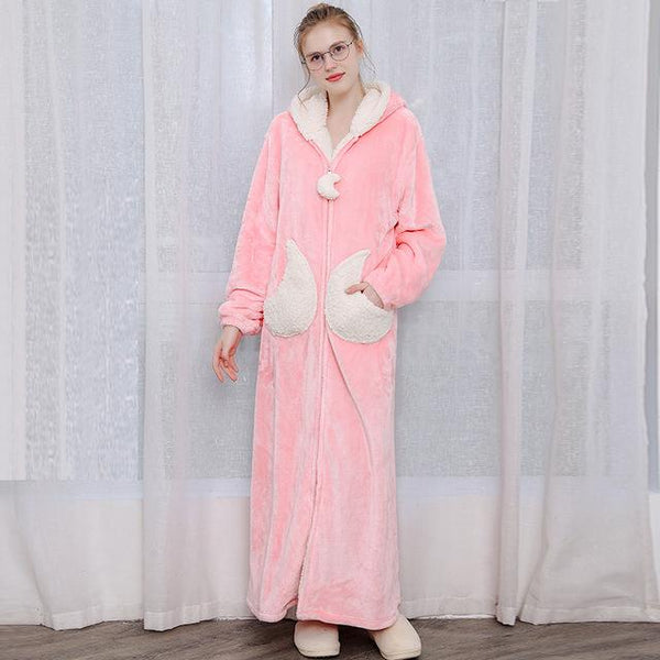 Lovers Winter Long Warm Thick Flannel Coral Fleece Bathrobe Mens Star Moon Bath Robe Grey Sleepwear Hooded Night Wear Dress Gown