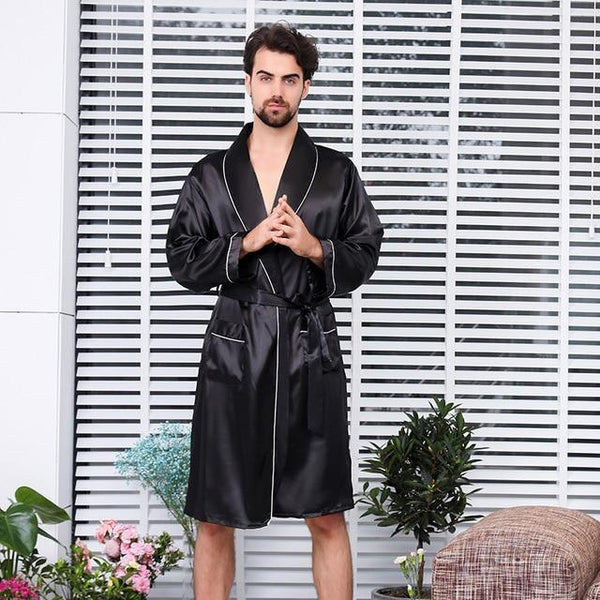 Luxury Designer Men's Silk Kimono Robe Plus 5XL Long Sleeve Sleepwear Bathrobe Oversized Satin Nightgown Summer Home Clothing