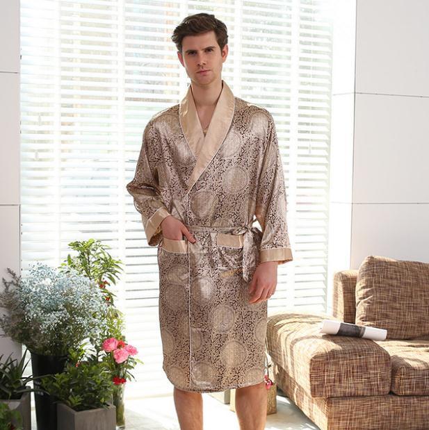 Luxury Designer Men's Silk Kimono Robe Plus 5XL Long Sleeve Sleepwear Bathrobe Oversized Satin Nightgown Summer Home Clothing