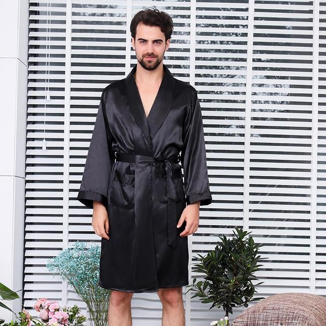 Men Silk Bathrobe Big Size 5XL Satin Kimono Gown Home Clothes Man Printed Geometric Robes V-neck Sleepwear Nightgown