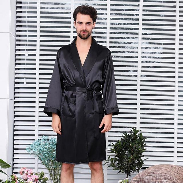 Men Silk Bathrobe Big Size 5XL Satin Kimono Gown Home Clothes Man Printed Geometric Robes V-neck Sleepwear Nightgown