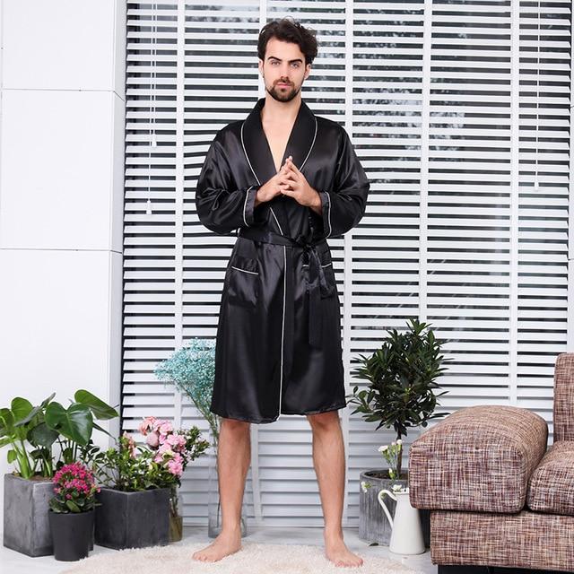 Men Silk Bathrobe Big Size 5XL Satin Kimono Gown Home Clothes Man Printed Geometric Robes V-neck Sleepwear Nightgown