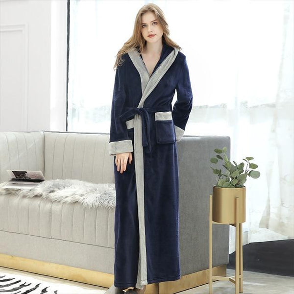 Winter Ankle-Length Warm Robe Thick Men Women Coral Fleece Kimono Bathrobe Lovers Couple Nightgown Gown Sleepwear Long Nightwear