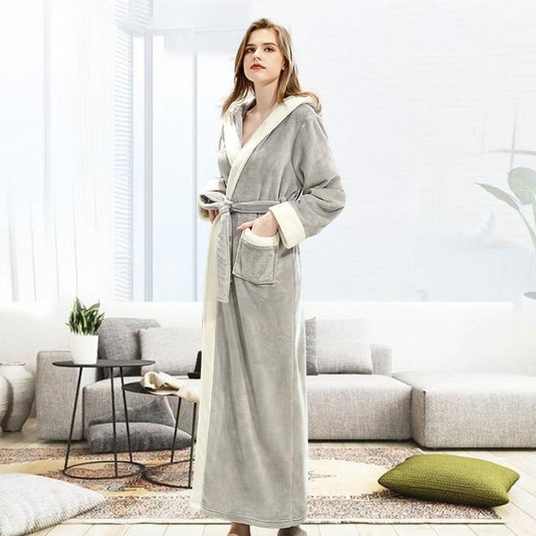 Winter Ankle-Length Warm Robe Thick Men Women Coral Fleece Kimono Bathrobe Lovers Couple Nightgown Gown Sleepwear Long Nightwear