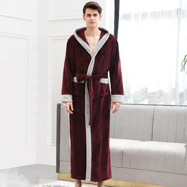 Winter Ankle-Length Warm Robe Thick Men Women Coral Fleece Kimono Bathrobe Lovers Couple Nightgown Gown Sleepwear Long Nightwear