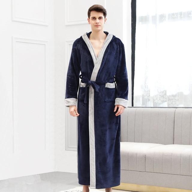 Winter Ankle-Length Warm Robe Thick Men Women Coral Fleece Kimono Bathrobe Lovers Couple Nightgown Gown Sleepwear Long Nightwear