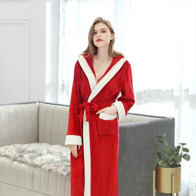 Winter Ankle-Length Warm Robe Thick Men Women Coral Fleece Kimono Bathrobe Lovers Couple Nightgown Gown Sleepwear Long Nightwear