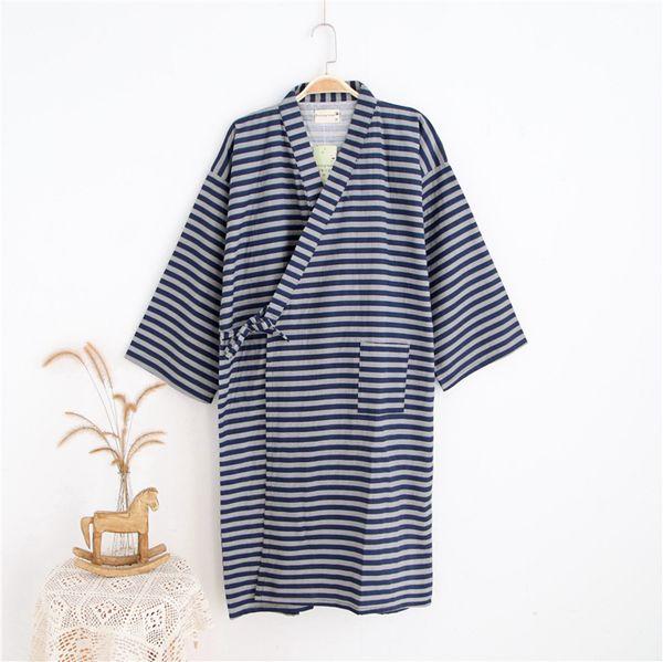 Summer New thin Robe Loose men Japanese Style bathrobe 100% cotton double deck gauze Sleepwear Sleeprobe home Wear Leisure wear