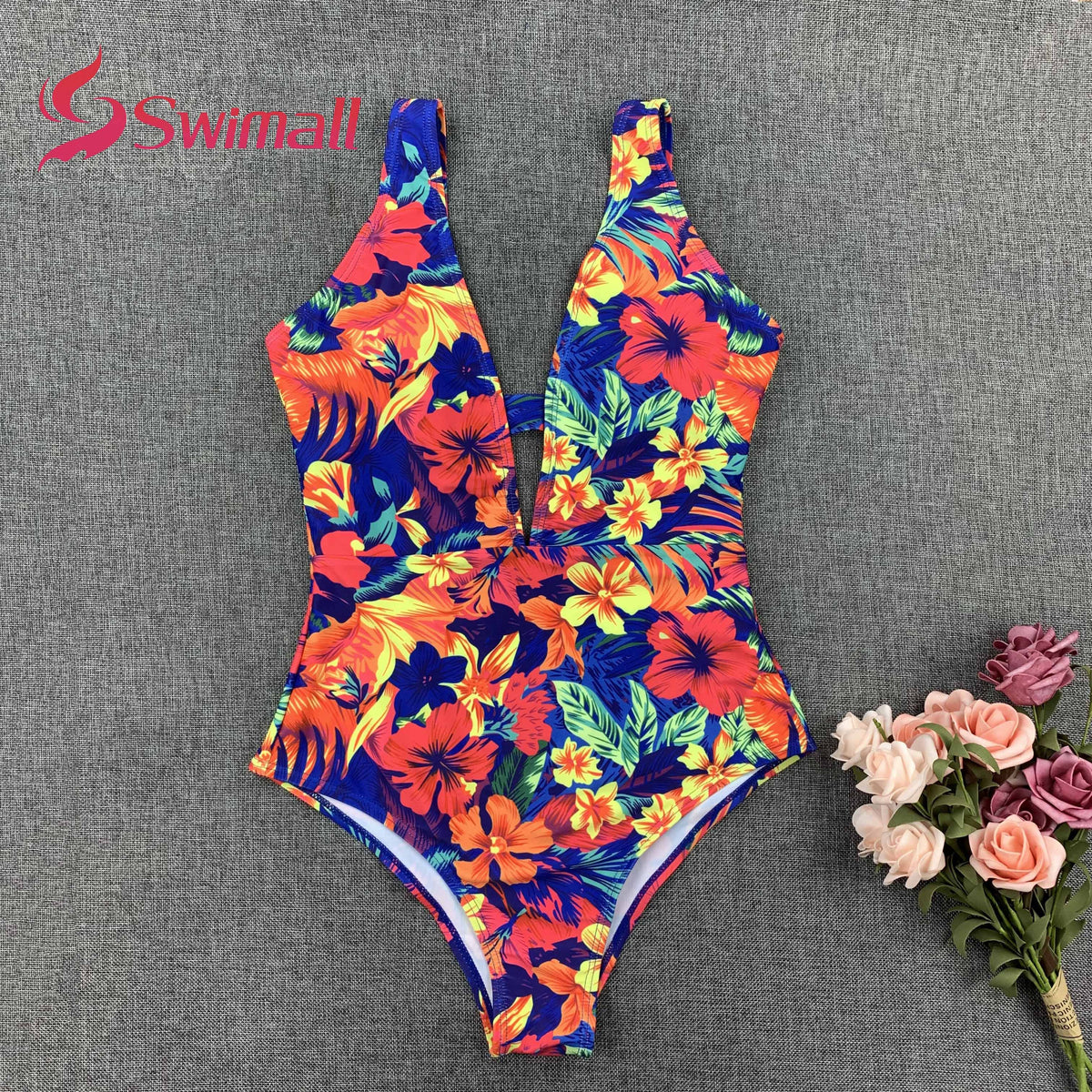 New 2019 Sexy One Piece Swimsuit Female Petal print Backless Brazilian Monokini Swimwear Women Bathing Suit Swimming Beach Wear