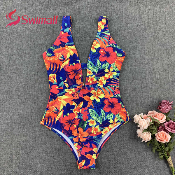 New 2019 Sexy One Piece Swimsuit Female Petal print Backless Brazilian Monokini Swimwear Women Bathing Suit Swimming Beach Wear
