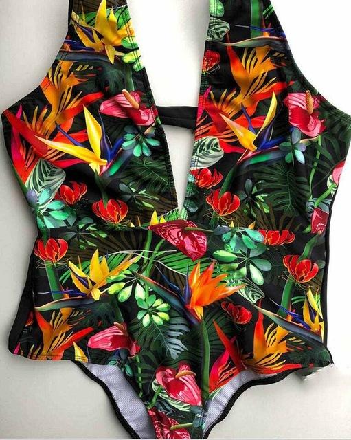 New 2019 Sexy One Piece Swimsuit Female Petal print Backless Brazilian Monokini Swimwear Women Bathing Suit Swimming Beach Wear