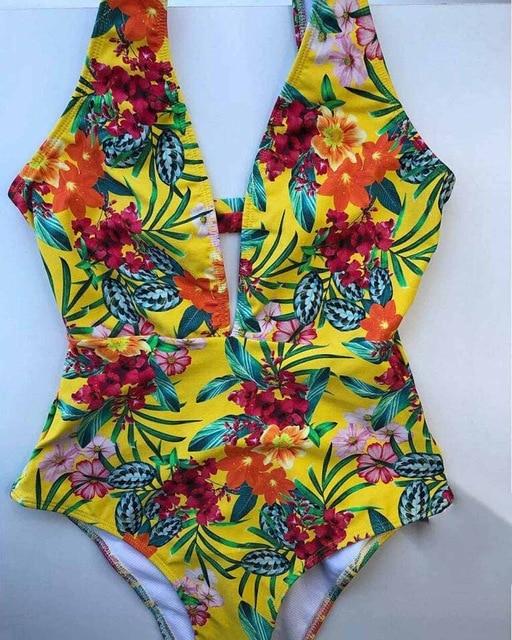 New 2019 Sexy One Piece Swimsuit Female Petal print Backless Brazilian Monokini Swimwear Women Bathing Suit Swimming Beach Wear