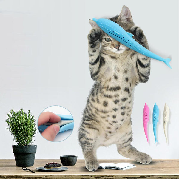 Pet Cat Toothbrush Toy Fish Shape Catnip Flavor Silicone Molar Stick Teeth Cleaning Toy For Cats Kitten