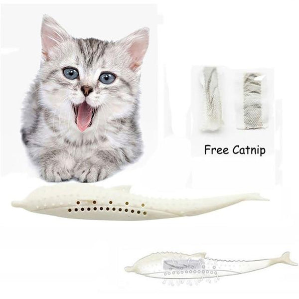 Pet Cat Toothbrush Toy Fish Shape Catnip Flavor Silicone Molar Stick Teeth Cleaning Toy For Cats Kitten
