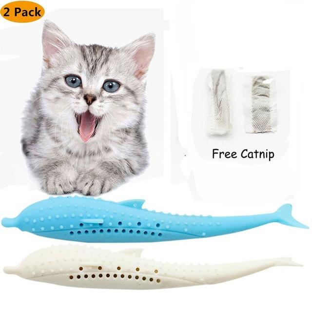 Pet Cat Toothbrush Toy Fish Shape Catnip Flavor Silicone Molar Stick Teeth Cleaning Toy For Cats Kitten
