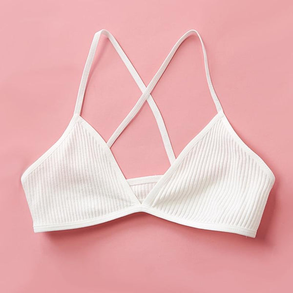 De Monarchia Sexy Women Bra Ribbed Plunge Underwear Wireless Crisscross Back V Neck Bras Comfort Lady's Cotton Bralette