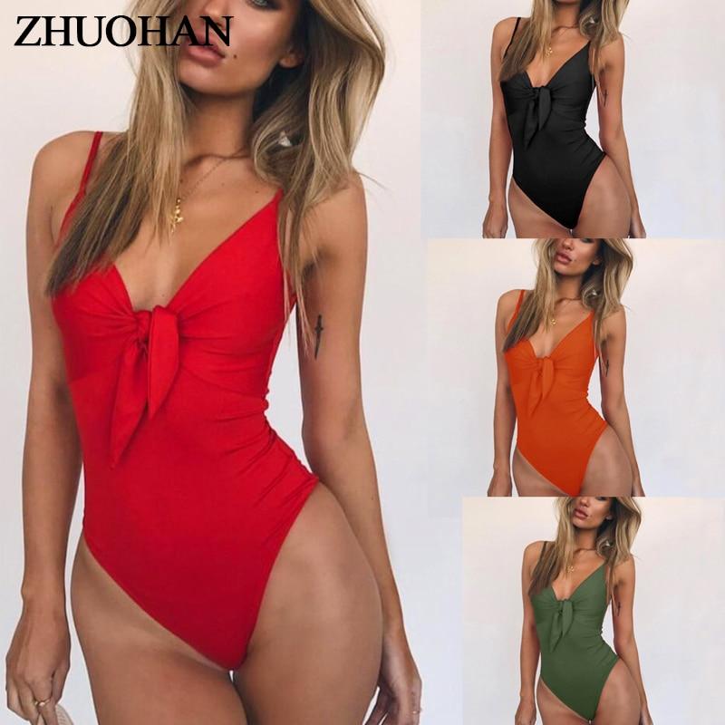 One Piece Swimsuit Solid Bikinis 2019 Woman Bow-knot Bikini Swimwear Women New Lady Biquini Sexy Summer Maillot de Bain Femme