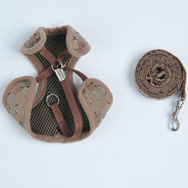 Khaki and apricot plaid two styles pet chest back collar with traction rope pet supplies accessories suitable for small and medi