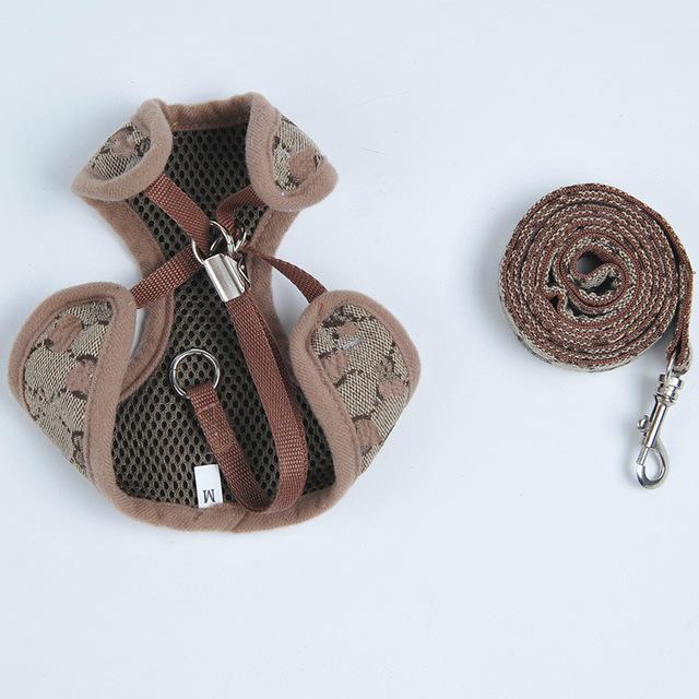 Khaki and apricot plaid two styles pet chest back collar with traction rope pet supplies accessories suitable for small and medi