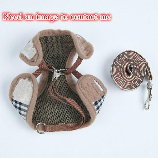 Khaki and apricot plaid two styles pet chest back collar with traction rope pet supplies accessories suitable for small and medi