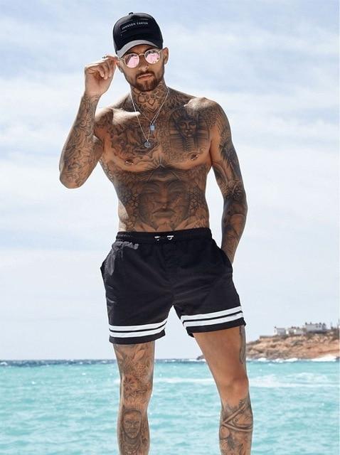 Men Swimwear White Black Bule Red Swimsuit Side Pockets Drawstring Elastic Waistband Swimming Trunks Breathable Swim Briefs Male