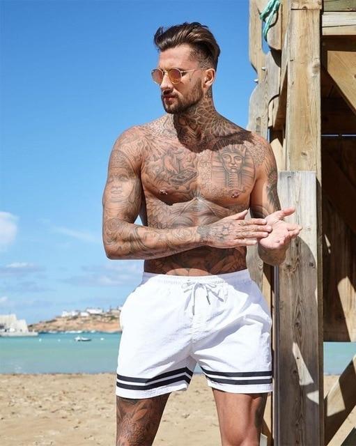 Men Swimwear White Black Bule Red Swimsuit Side Pockets Drawstring Elastic Waistband Swimming Trunks Breathable Swim Briefs Male
