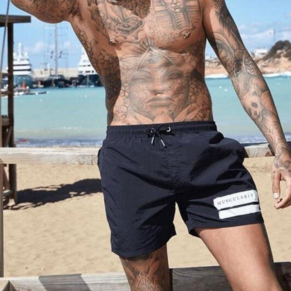 Men Swimwear White Black Bule Red Swimsuit Side Pockets Drawstring Elastic Waistband Swimming Trunks Breathable Swim Briefs Male