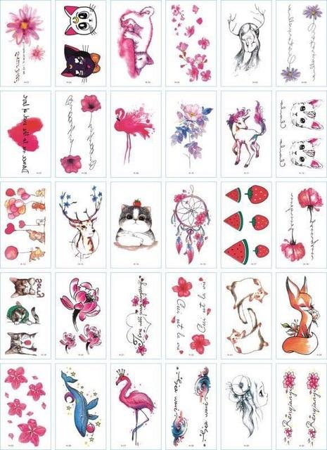 30pcs/lot Temporary Tattoos Sticker Flower Animail Instant Tattoo Body Art Waterproof Arm Fake Tatoo Paper Wholesale Mix Pattern